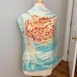 Hand Dyed Artisan Fall Tree of Life Silk Painted Scarf 100% Silk
